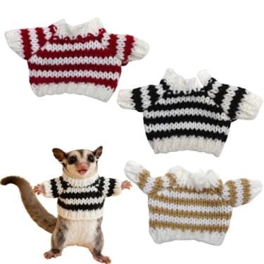 Imagem de 3 peças de suéter listrado fofo para planadores de açúcar, colete esportivo de malha quente e confortável, adequado para planadores de açúcar, furões, esquilos, porquinhos-da-índia e outros animais de