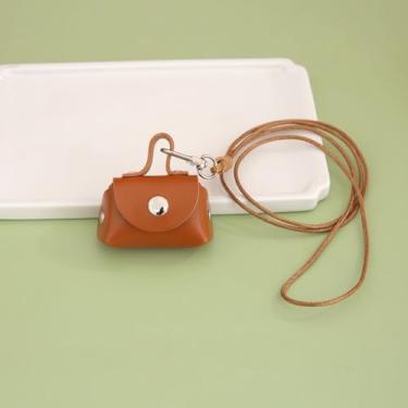 Imagem de 1 minibolsa de moedas de couro PU moderna com pingente, bolsa compacta de armazenamento de fone de ouvido com carteira de pescoço para viagens e uso diário, Marrom