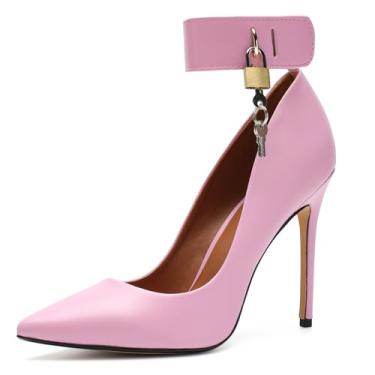 Imagem de HAOZHAOTOU Sapato masculino unissex de salto alto com bico fino, sapato de festa social, Rosa-bloqueável, 16 Women/14 Men