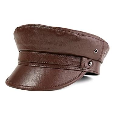 Imagem de uhyOHF Chapéu de pescador grego de couro masculino feminino boné marinheiro violinista motorista boné plano outono inverno boina (A-XGG