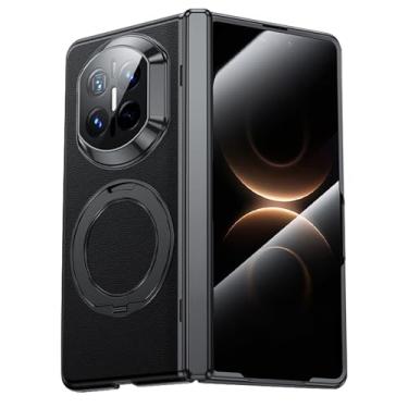 Imagem de FWYANZH Capa para Huawei Mate X7, capa de couro legítimo, suporte de anel ajustável, suporte com tudo incluído, dobradiça de tela, capa à prova de choque, preta, Mate X7