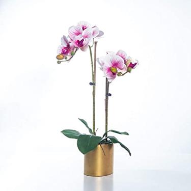 Imagem de LMJYU Flor artificial e vaso orquídea PU phalaenopsis flor artificial em um vaso decoração de vaso de flores falsas