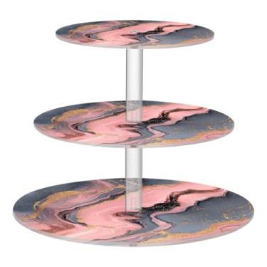 Imagem de CEBUGI Suporte de cupcake de 3 camadas, padrão de mármore cinza, suporte redondo para bolo, bandeja de servir em camadas de acrílico para chá, chá de bebê, casamento e mais