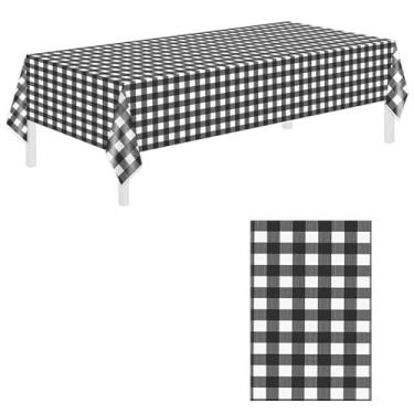 Imagem de Toalha de mesa descartável, impermeável, resistente a manchas, sem rugas, capa de mesa de pano para mesa retangular para festa (preto e branco, 137 x 273 cm)