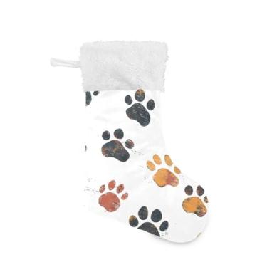 Imagem de Wassud Meia de Natal fofa com estampa de pata de punho branco 45,7 cm grande para decoração de lareira e cornija de lareira pacote com 2