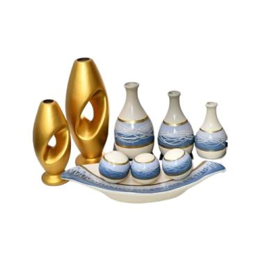 Imagem de Vaso Decorativo De CerâMica – Vaso Artesanal, Adequado Para Colocar No Centro Da Mesa De Jantar, Aparador, Alcova Ou Prateleira.(OCEANO DOURADO 9PÇS)