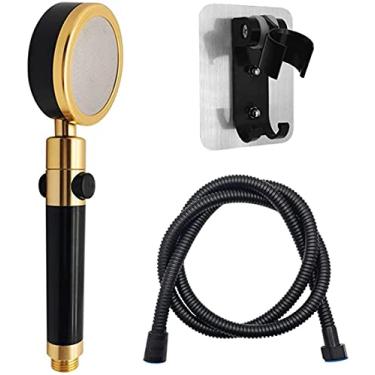 Imagem de YYBOES Chuveiro cabeça de chuveiro filtro de chuveiro elétrico cabeça de chuveiro de alta pressão um botão pressão hidráulica preto ouro emenda espaço de liga de alumínio chuveiro HEA