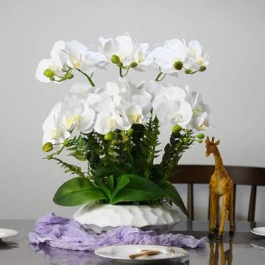 Imagem de YYBOES Orquídeas Pano de seda artificial flor artificial com vaso orquídea artificial em vaso 55 cm flores phalaenopsis artificiais