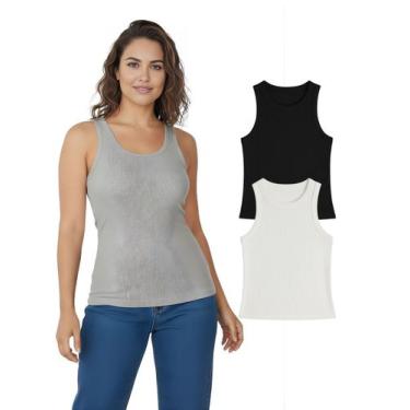 Imagem de Kit Com 2 Regatas Ribana Feminina Preta+Branca Cor:Preto+BrancoTamanho