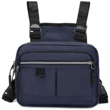 Imagem de Mochila Peito Tática Frontal Compacta – 4 Bolsos Organizadores, Alças Ajustáveis – Design Leve e Resistente para Trilhas, Ciclismo, Motoqueiros e Uso Urbano | Azul Escuro
