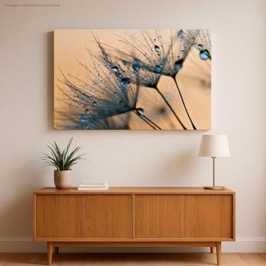 Imagem de Quadro Decorativo dente de leao, Gotas de Orvalho em Azul e Bege, Impressão em Canvas, 60x40 cm, para Decoração de Parede