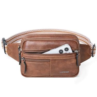 Imagem de Leresas Pochetes femininas de couro vegano, bolsa de cintura cruzada para viagem, caminhada, corrida, Marrom, Pochete moderna