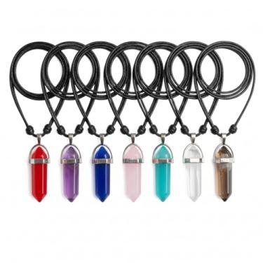 Imagem de Colar Pingente Cristal Pedra Natural Prisma Gota Quartzo com Cordão Preto Ajustável e Estilo Místico Unissex (ROSA CLARO)