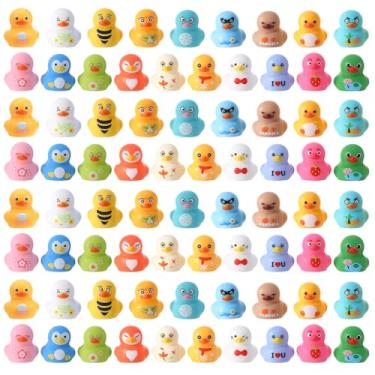Imagem de GGSTDDUP 76 peças de mini patos de resina, patos pequenos coloridos para esconder, enfeites de figuras de pato em miniatura para artesanato DIY, jardim de fadas, casa de bonecas, paisagem, aquário e