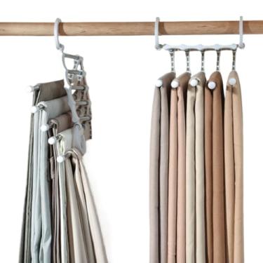 Imagem de Kit Cabide Multifuncional Inox 5 Divisórias para Calças e Roupas – Organizador Vertical e Horizontal Branco(1 Unidade)