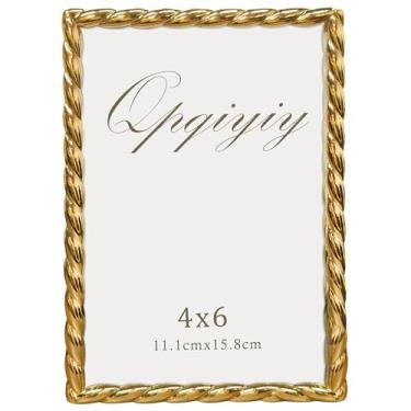 Imagem de QPQIYIY Porta-retrato 10 x 15 cm, moldura dourada de vidro real, suporte de mesa ou parede, corda de metal