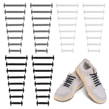 Imagem de FNANJWQ Conjunto de 3 cadarços sem gravata para adultos, cadarços elásticos de silicone, cadarços de borracha sem amarrar, cadarços elásticos para tênis, sapatos de lona, sapatos rasos