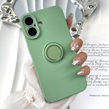 Imagem de HTVJFX Capa magnética de silicone líquido com suporte de anel para iPhone 12 Pro Max, à prova de choque (para iPhone 12 Pro Max/verde)