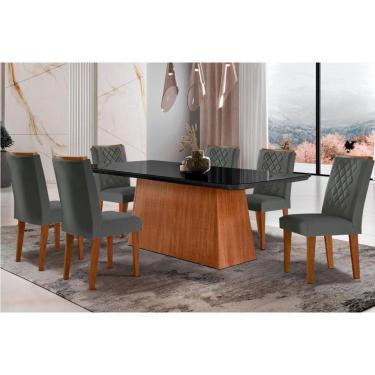 Imagem de Sala De Jantar Completa Luna C- Tampo De Vidro Canto Curvo 180x90cm E 6 Cadeiras Jade Imbuia-grafite - Suede Grafite - Rufato