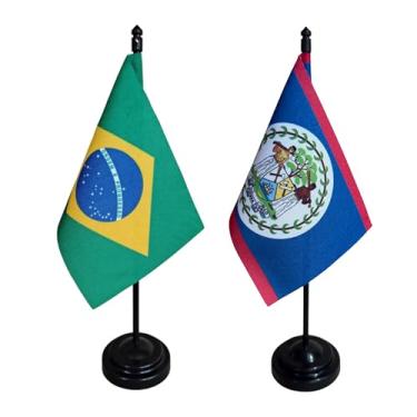 Imagem de Kit Bandeira de Mesa Brasil e Belize, 26cm Altura, 18x11cm Bandeiras, Multicolorido, Oxford, Base Plástica, para Escritório, Eventos, Decoração