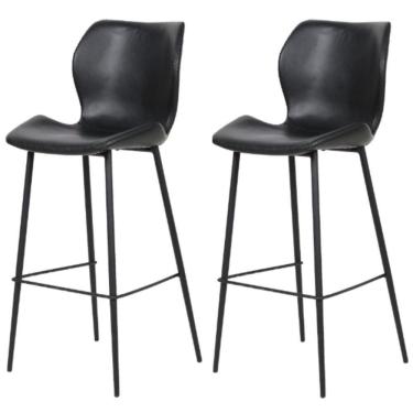 Imagem de Kit 2 Banquetas Altas Itajaí Rivatti Madeira Revestida Em Poliuretano (Pu) Preto Base Metal