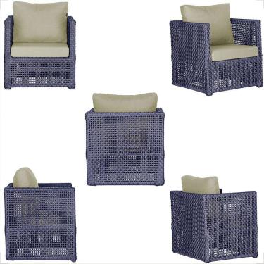 Imagem de Mesa E 4 Poltronas Madri Corda Náutica Estofado 7 Trama Azul