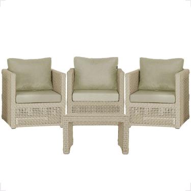 Imagem de Mesa E 3 Poltronas Madri Corda Náutica Estofado 7 Trama Rami