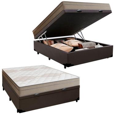 Imagem de Cama Box Baú Casal Sintético + Colchão De Molas Ensacadas Portobel Ipanema - 138x188x66cm Preto