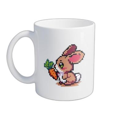 Imagem de Caneca Xícara de Café Porcelana 300ml Coelho Pixelado Com Cenoura
