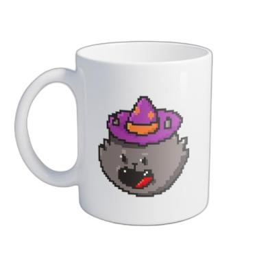 Imagem de Caneca Xícara de Café Porcelana 300ml Gato Preto Pixel Halloween