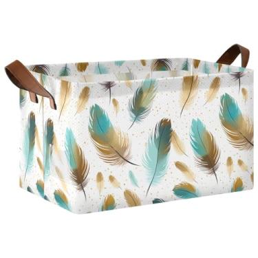 Imagem de Caixa de armazenamento branca Feathers para armazenamento e organização doméstica, grande, 40 x 29 x 25 cm, caixas decorativas para armazenamento de quarto, 1 pacote