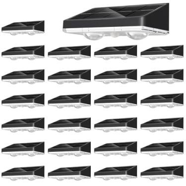 Imagem de NIORSUN Luzes solares de cerca, pacote com 24 lâmpadas solares, cor branca quente, lâmpada LED IP65 à prova d'água, lâmpada de pátio elétrica com lentes para exterior/quintal/corrimão/quintal (preto)