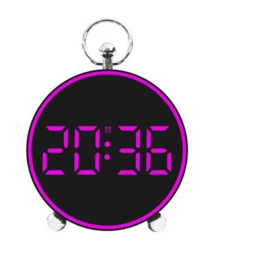 Imagem de Relógio Digital para Mesa - Display de Led com Luz Noturna, Exibe Temperatura, Função de Despertador, Carregável via USB ou Pilha (Led Rosa)