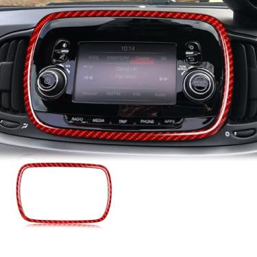 Imagem de FINMOKAL Adesivo de acabamento de moldura de painel de navegação de painel de navegação de carro de fibra de carbono compatível com Fiat 500 2010-2015 (vermelho)