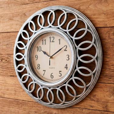 Imagem de Relógio De Parede Decorativo Vazado Prata Vintage De 46,5cm