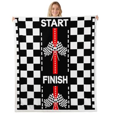 Imagem de Cobertor de bandeira de corrida, cobertor felpudo preto e branco, xadrez, jogos de esportes de corrida de velocidade extrema para cama, sofá, simples, macio e respirável, tamanho solteiro (152 x 203