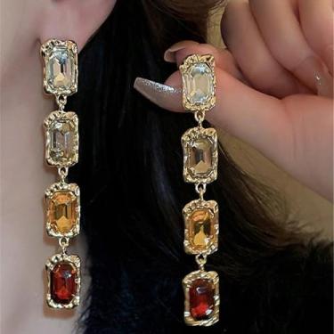 Imagem de Brincos multicoloridos, 2026, estilo retrô, quadrado, incrustado de diamante, liga de strass, adequado para uso diário feminino, festas, danças, encontros, festivais de música e celebrações