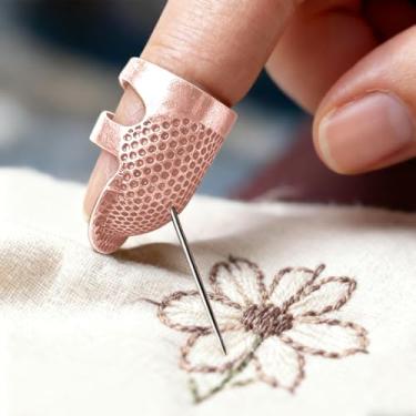 Imagem de 2 peças de dedais de costura, agulhas de tecelagem, acessórios de artesanato, ferramentas de bricolage, protetores de ponta de dedo de metal, ouro rosa, P + M