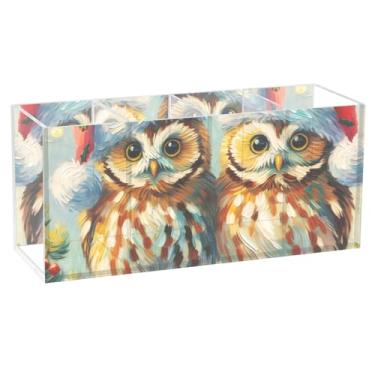 Imagem de TSENQUE Porta-lápis para mesa, corujas fofas de Natal, acrílico, fixo, porta-copos, marcador, artístico, organizador de escritório personalizado para decoração de mesa