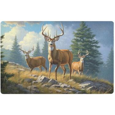 Imagem de TSENQUE Tapete de porta personalizado com animais da floresta, cervos, fofo, impermeável, tapete de varanda, hilário, tapetes de entrada internos laváveis para casa 81 x 50 cm