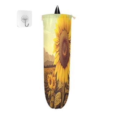 Imagem de Porta-sacos plásticos sépia de girassóis, bolsa organizadora de parede, protetor de saco para sacolas plásticas de mercearia