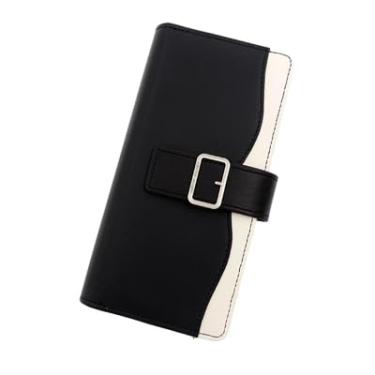 Imagem de Carteira feminina de couro genuíno com dobra dupla/tripla - Suporte minimalista para cartão de crédito com bloqueio de RFID e bolso para moedas, Preto, Casual