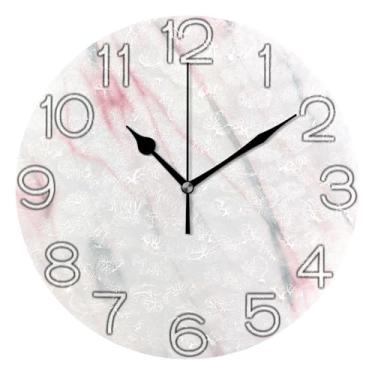 Imagem de GAIGEO Relógio de parede decorativo branco estético rosa claro analógico quarto cozinha relógio redondo sem tique-taque silencioso, sala de estar decoração de parede moderna, 25 cm, ponteiros pretos