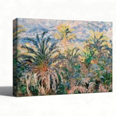 Imagem de Arte de parede em tela de palmeira tropical, pintura a óleo de paisagem de selva verde exuberante, arte de natureza costeira para sala de estar, banheiro, quarto, casa de praia, casa de fazenda