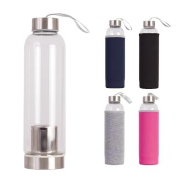 Imagem de Garrafa Vidro Para Chá Infusor Inox No Fundo Detox Com Capa Neopreme550ml