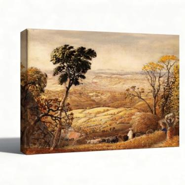 Imagem de Arte de parede em tela Countryside Valley, paisagem de pintura a óleo de colinas e árvores, arte rústica de fazenda rural para sala de estar, sala de jantar, escritório, decoração de parede de fazenda