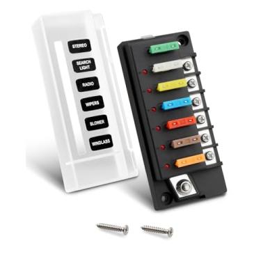 Imagem de Bloco de fusíveis de 12 V, kit de caixa de relé de painel de fusíveis marítimos de 6 circuitos com indicador LED e tampa à prova de umidade, kit de caixa de fusíveis de 12 volts bloco de fusíveis de