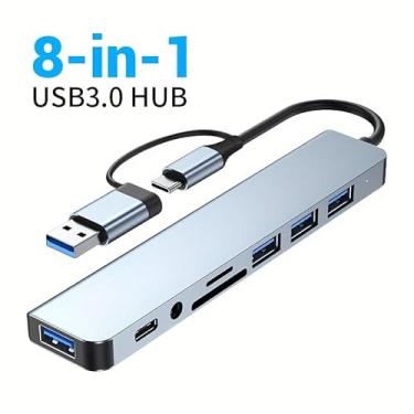 Imagem de Hub USB C 8 em 1 com leitor de cartão, Ethernet, compartimentos para cartão SD/TF, USB 3.0, compartimento para cartão SD, porta de carregamento USB, para MacBook, iPad Pro e mais, estação de ancoragem