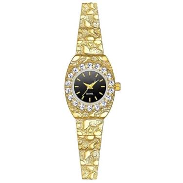 Imagem de BESTKANG Relógio de pulso feminino de luxo, vestido de diamante de cristal com bisel de strass, relógio analógico de quartzo, presente elegante para ela, Ouro 2, Tendência