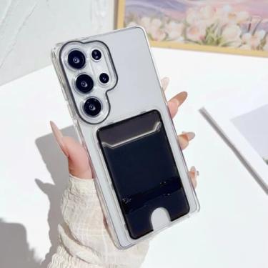 Imagem de Capa transparente com suporte para cartão e compartimento para Samsung Galaxy S25 S24 Ultra S22 S23, dobrável, com capa colorida (para Galaxy S24 Ultra/Preto)